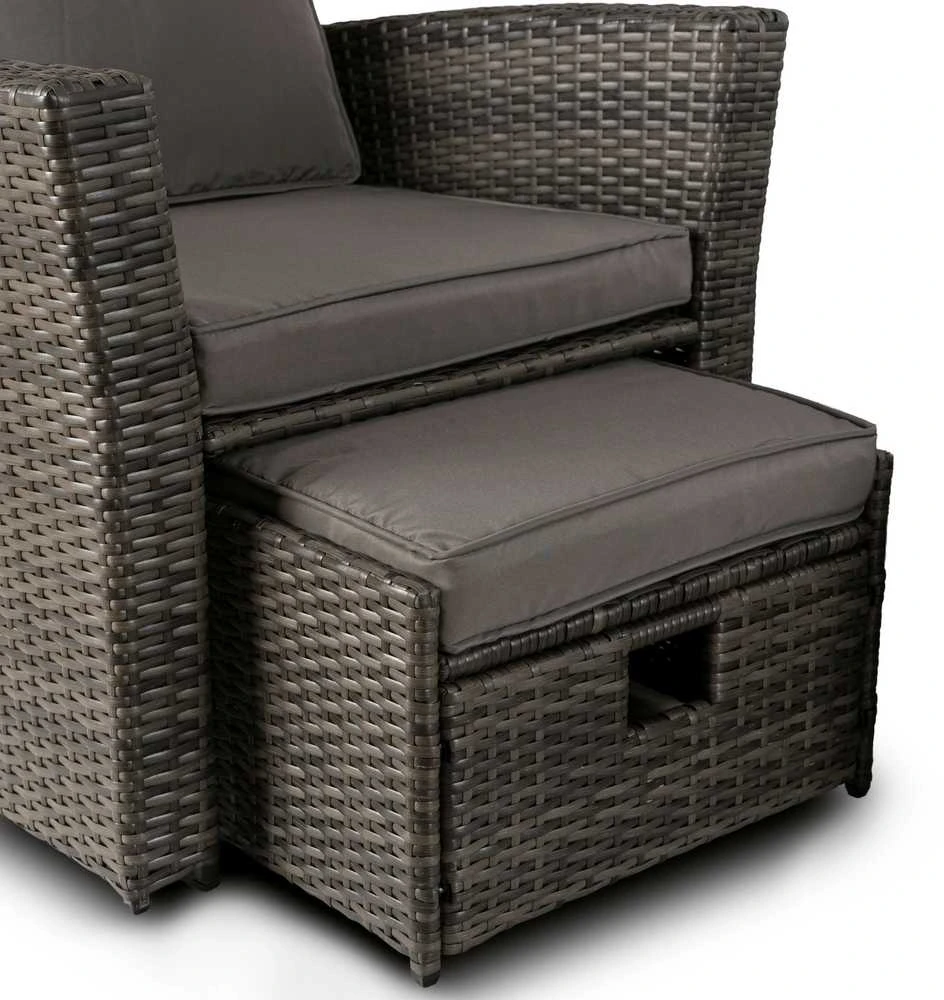 Lauko baldų komplektas DELGADO sodo baldų komplektas, pilka, sofa, foteliai, pufai, stalas, technoratanas, modernus