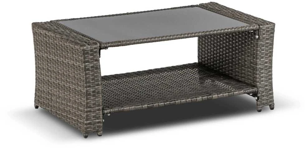 Lauko baldų komplektas DELGADO sodo baldų komplektas, pilka, sofa, foteliai, pufai, stalas, technoratanas, modernus
