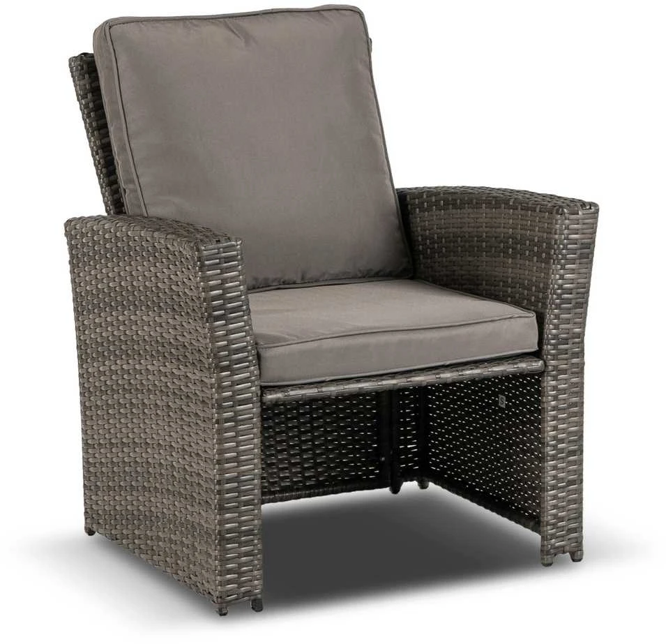 Lauko baldų komplektas DELGADO sodo baldų komplektas, pilka, sofa, foteliai, pufai, stalas, technoratanas, modernus