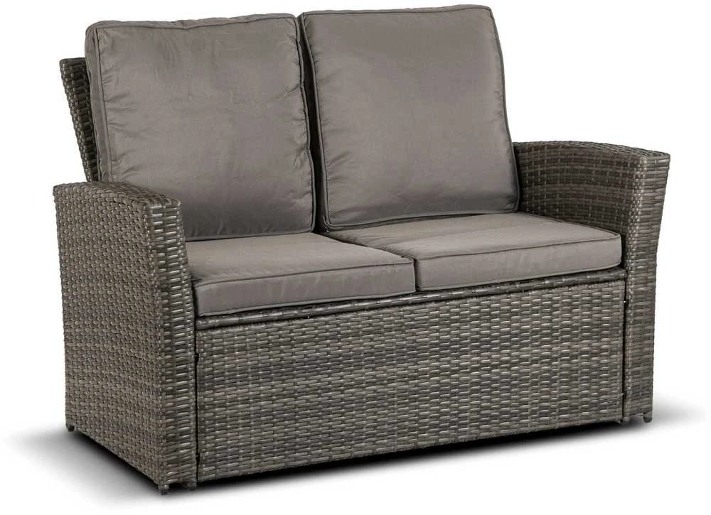 Lauko baldų komplektas DELGADO sodo baldų komplektas, pilka, sofa, foteliai, pufai, stalas, technoratanas, modernus