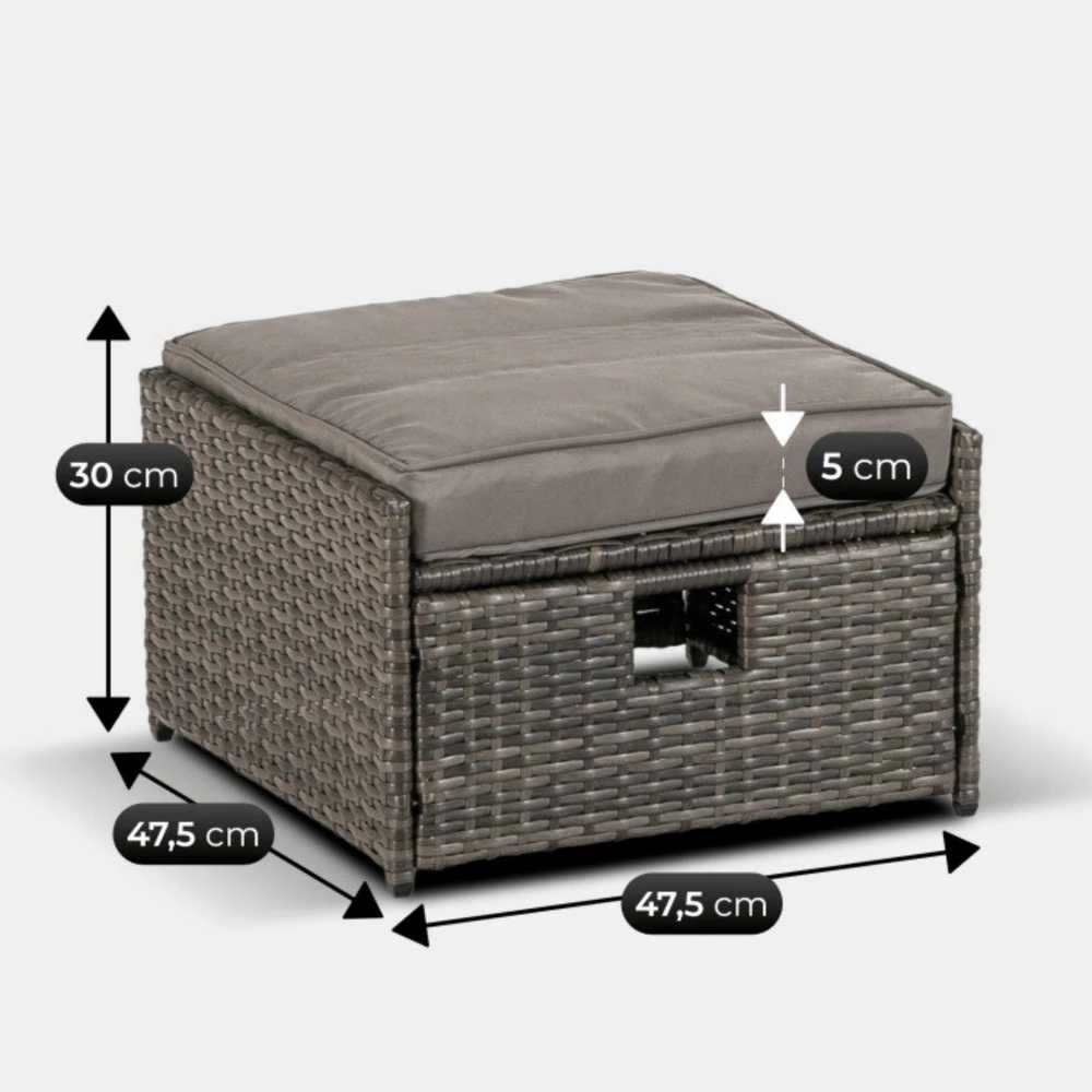 Lauko baldų komplektas DELGADO sodo baldų komplektas, pilka, sofa, foteliai, pufai, stalas, technoratanas, modernus