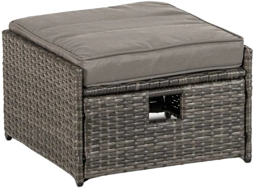 Lauko baldų komplektas DELGADO sodo baldų komplektas, pilka, sofa, foteliai, pufai, stalas, technoratanas, modernus
