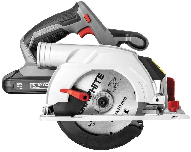 Graphite pjūklas Bešepetis akumuliatorinis diskinis pjūklas „Energy+ 18V“, ličio jonų, 165 x 20 mm ašmenys, be akumuliatoriaus