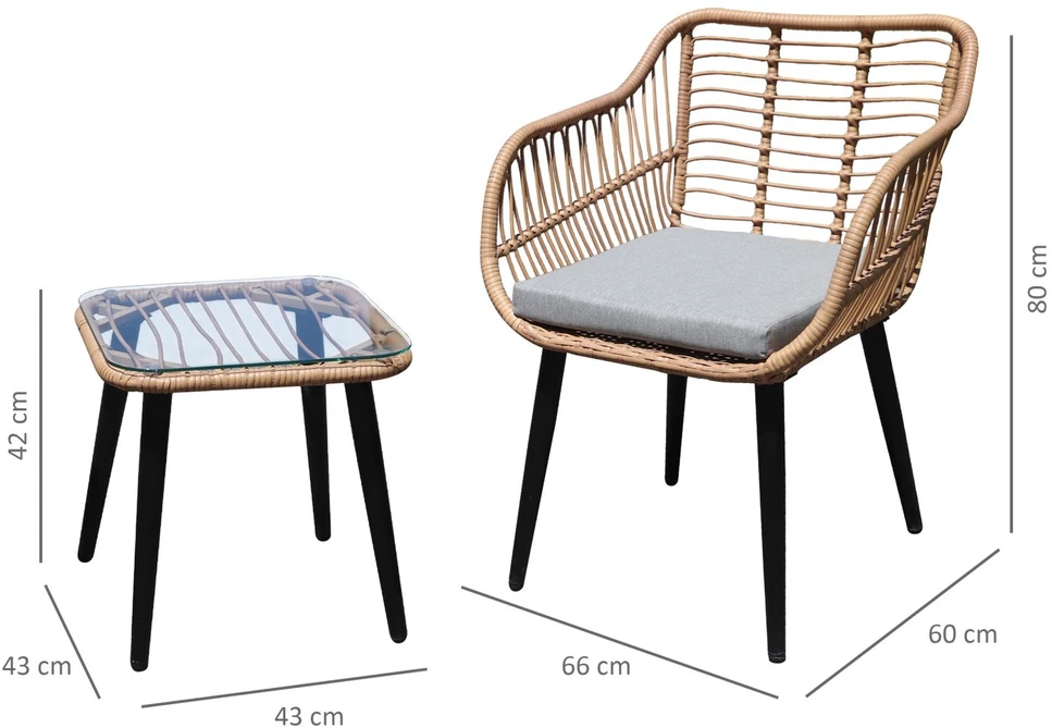 Lauko baldų komplektas Garden Select Rattan sodo baldų komplektas su kėdėmis ir stalu su stikliniu stalviršiu