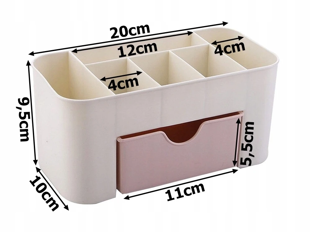 Kosmetikos ir papuošalų dėklas su stalčiuku, plastikas, rožinis