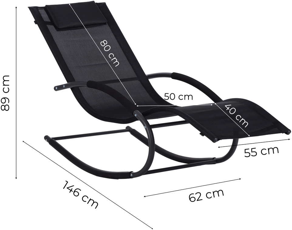 Sodo gultas, „zero gravity“ krėslas, supamoji kėdė, galvos atrama, juodas, MultiGarden