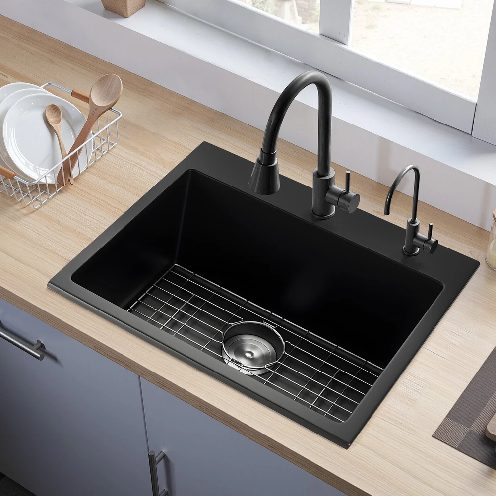 VEVOR 63 cm granito virtuvinė kriauklė vieno dubens