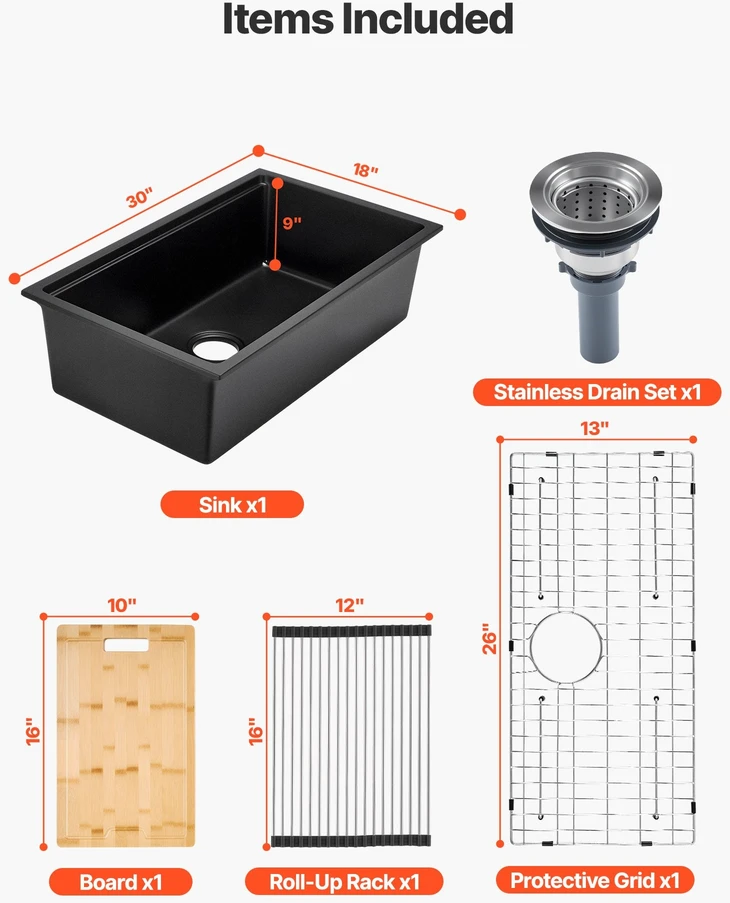 VEVOR 76 cm granito virtuvės plautuvė RV barui