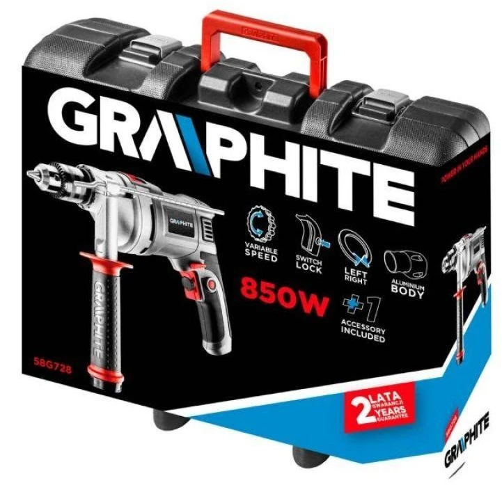 GRH Gręžtuvas 850 W smūginis gręžtuvas, 13 mm raktinis griebtuvas, greitis 0–3000 min-1, nešiojimo dėklas