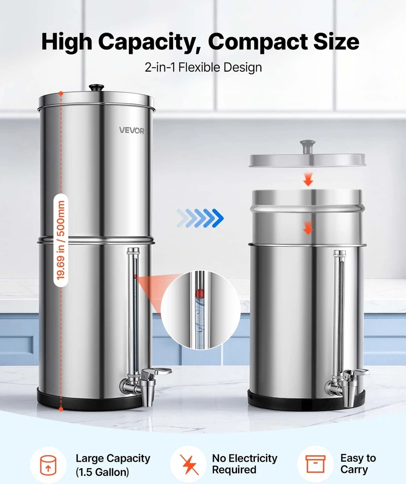 Gravitacinė vandens filtravimo sistema VEVOR LT-1.5B, 5,68 l talpa
