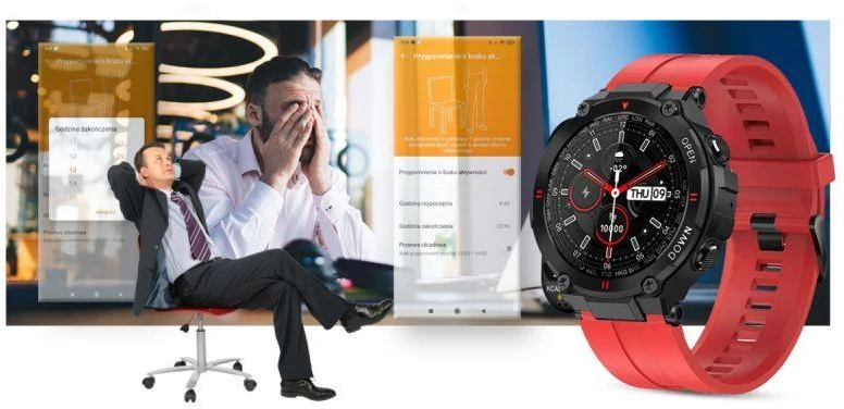 Išmanusis laikrodis Gravity GT7-5, Juodos spalvos korpusas su raudonos spalvos dirželiu