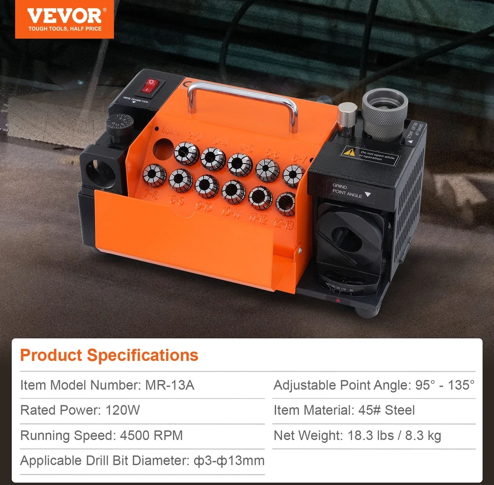 VEVOR Grąžtų galąstuvas MR-13A 3-13 mm