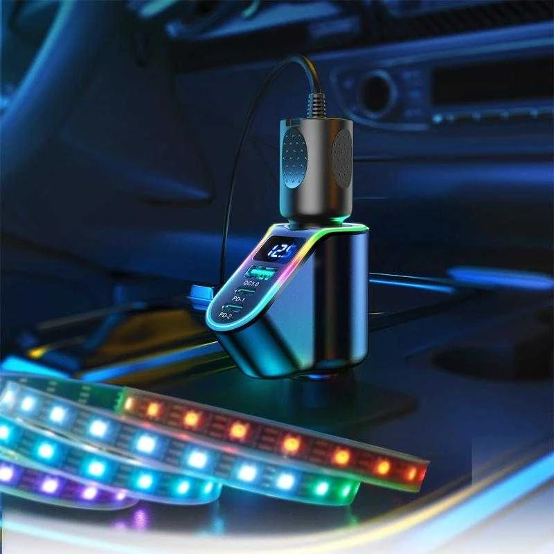 Automobilinis įkroviklis Joyroom JR-CL21, 4 viename, 1 x USB QC3.0, 2 x USB-C PD 150 W (juodas)