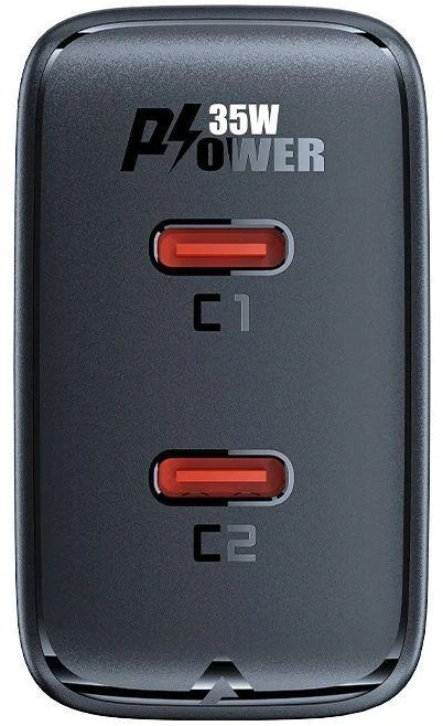 Acefast A49 sieninis įkroviklis, 2x USB-C, 35W PD (juodas)