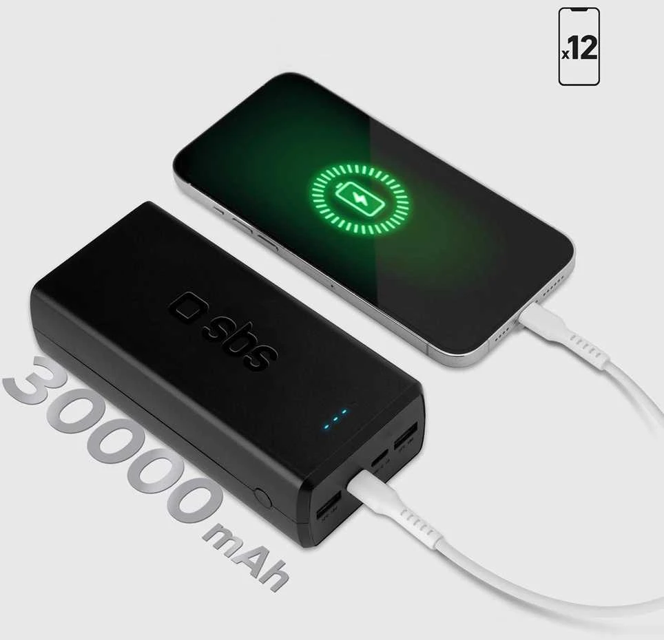 Fast charge power bank: 20,000 mAh, 2 USBs juodos spalvos