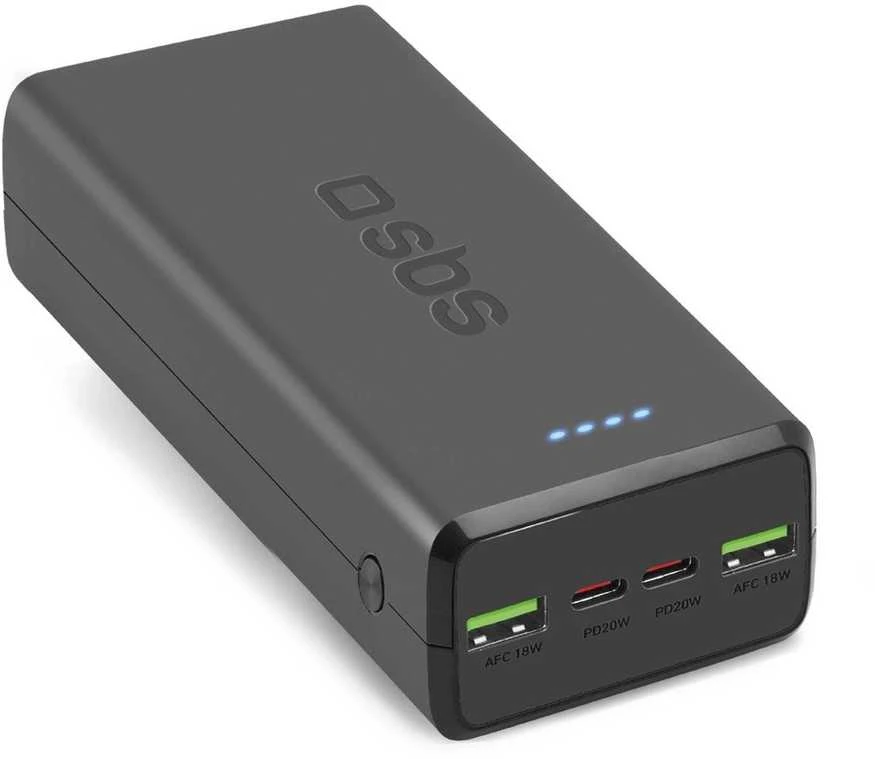 Fast charge power bank: 20,000 mAh, 2 USBs juodos spalvos