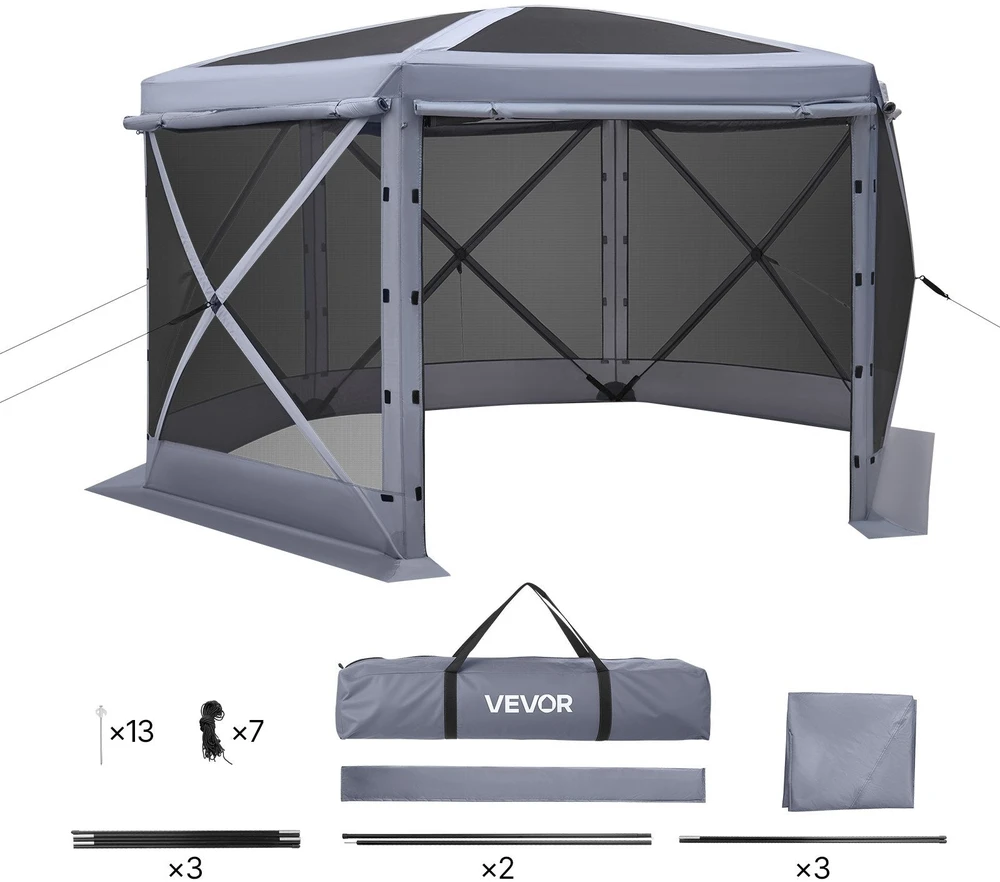 VEVOR Išskleidžiama pavėsinė su tinkleliu, 3.6 x 3.6 m
