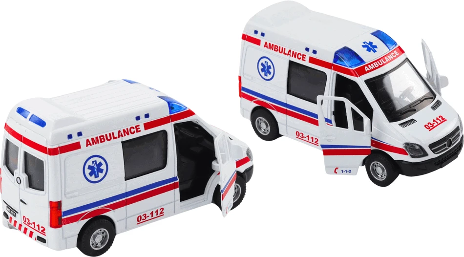 Lean Toys Baltas greitosios pagalbos automobilis 1:32 su šviesos ir garso efektais