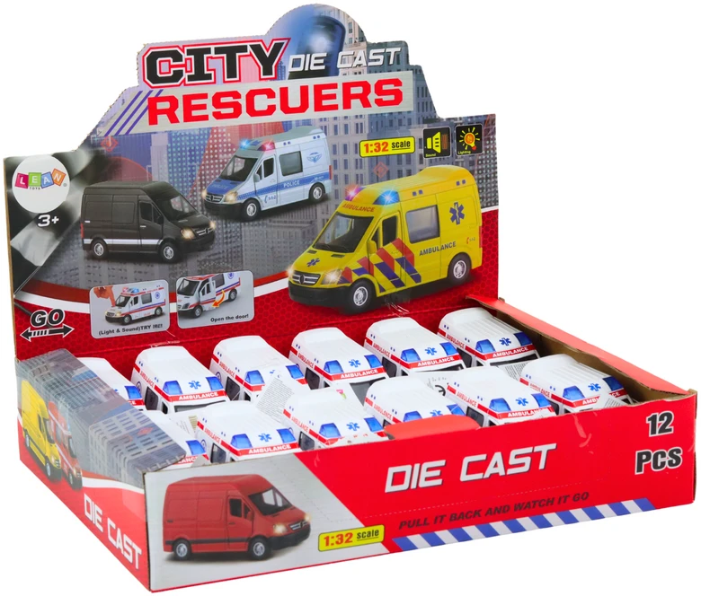 Lean Toys Baltas greitosios pagalbos automobilis 1:32 su šviesos ir garso efektais