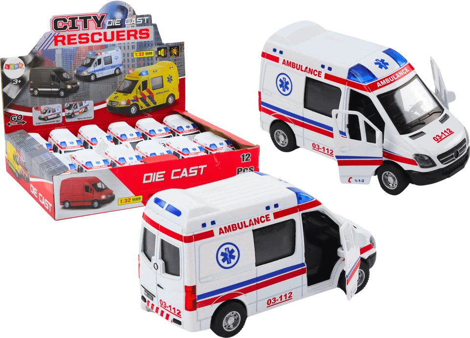 Lean Toys Baltas greitosios pagalbos automobilis 1:32 su šviesos ir garso efektais