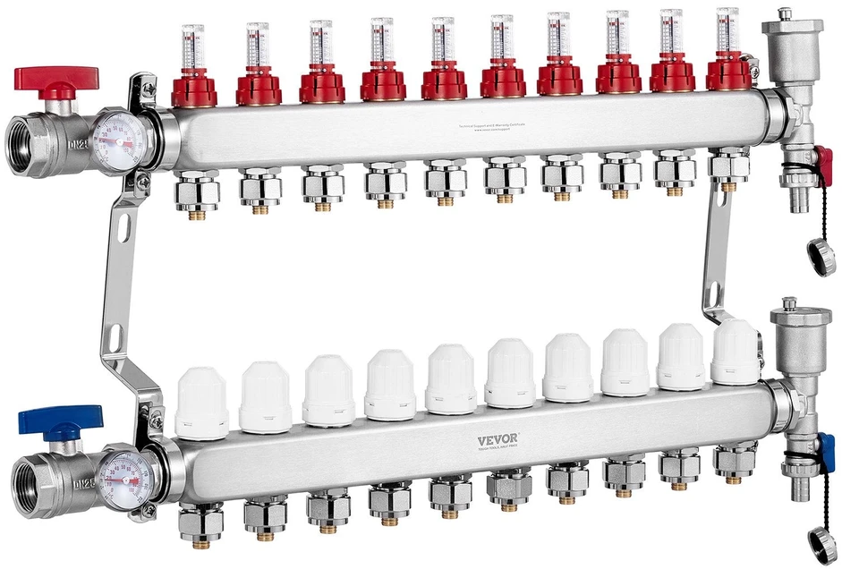 VEVOR 10-ių šakų šildymo kolektoriaus komplektas