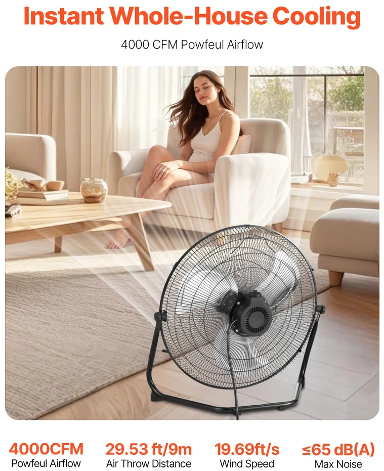 VEVOR 45 cm grindų ventiliatorius su 360° pasvirimu