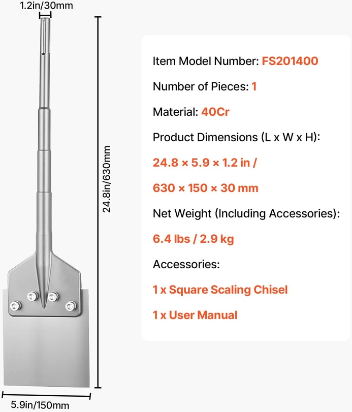 VEVOR SDS Max grindų gremžtuvas 630 x 150 mm