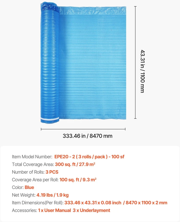 VEVOR laminato garso izoliacija 27.9 m² 3 mm