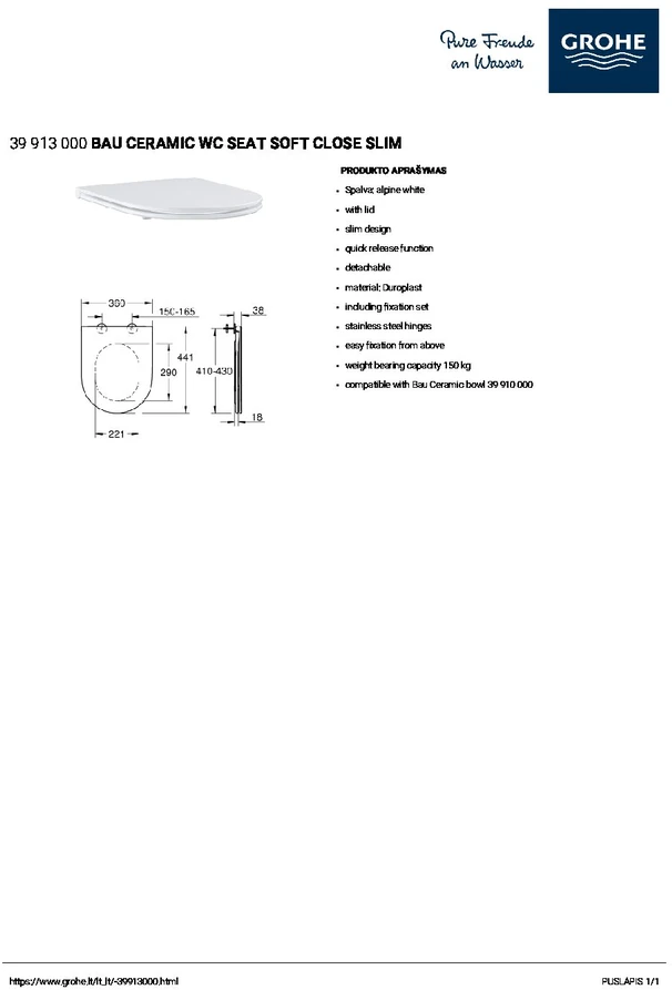 Grohe poda sēdriņķis ar vāku BauCeramic Slim, QR/SC, balts