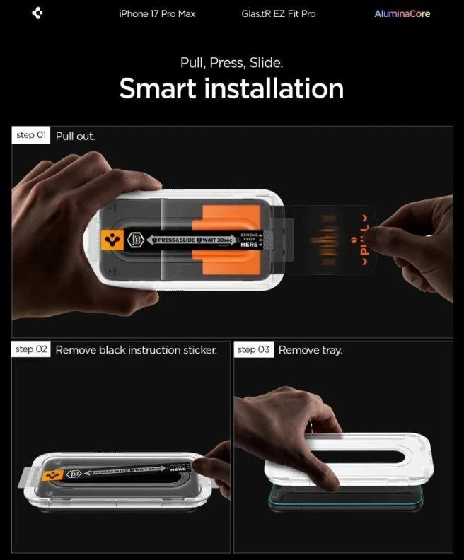 Ekrano apsauga Spigen Glass tR EZ Fit Pro HD 1 Pack, transparency - iPhone 17/16 Pro Max