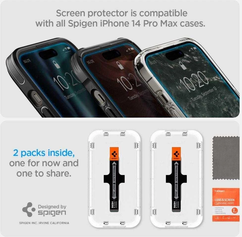 Apsauginis stiklas Apple iPhone 14 Pro Max with Spigen Glas.tR EZ FIT applicator (2 pcs.)