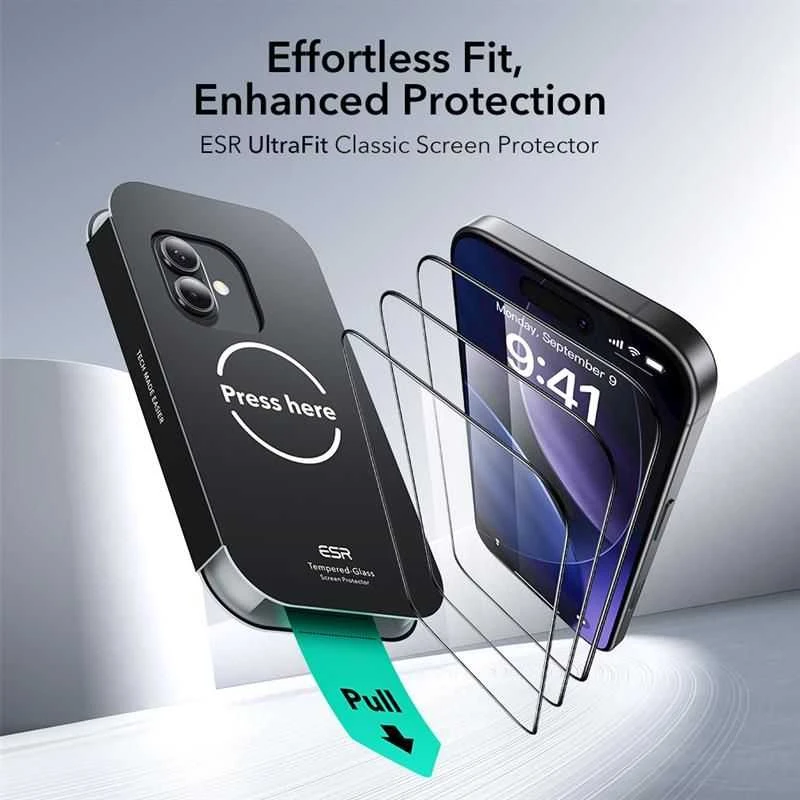ESR UltraFit Apsauginis stiklas 2-pack skirtas Apple iPhone 16 Pro / 17 – transparent