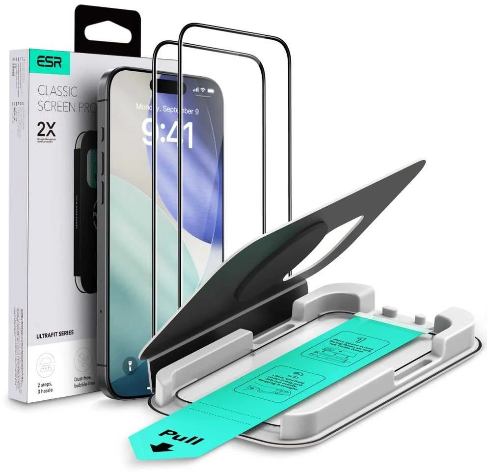 ESR UltraFit Apsauginis stiklas 2-pack skirtas Apple iPhone 16 Pro / 17 – transparent