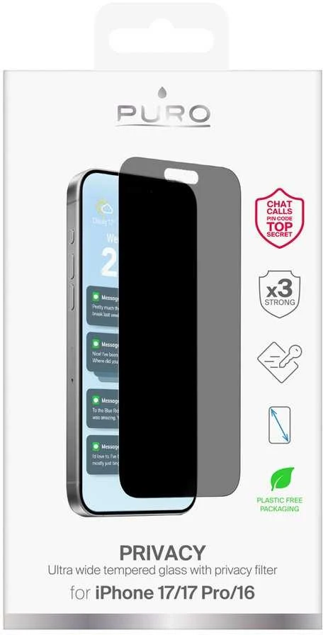 Puro Privacy Apsauginis stiklas skirtas Apple iPhone 17 / Apple iPhone 17 Pro / Apple iPhone 16