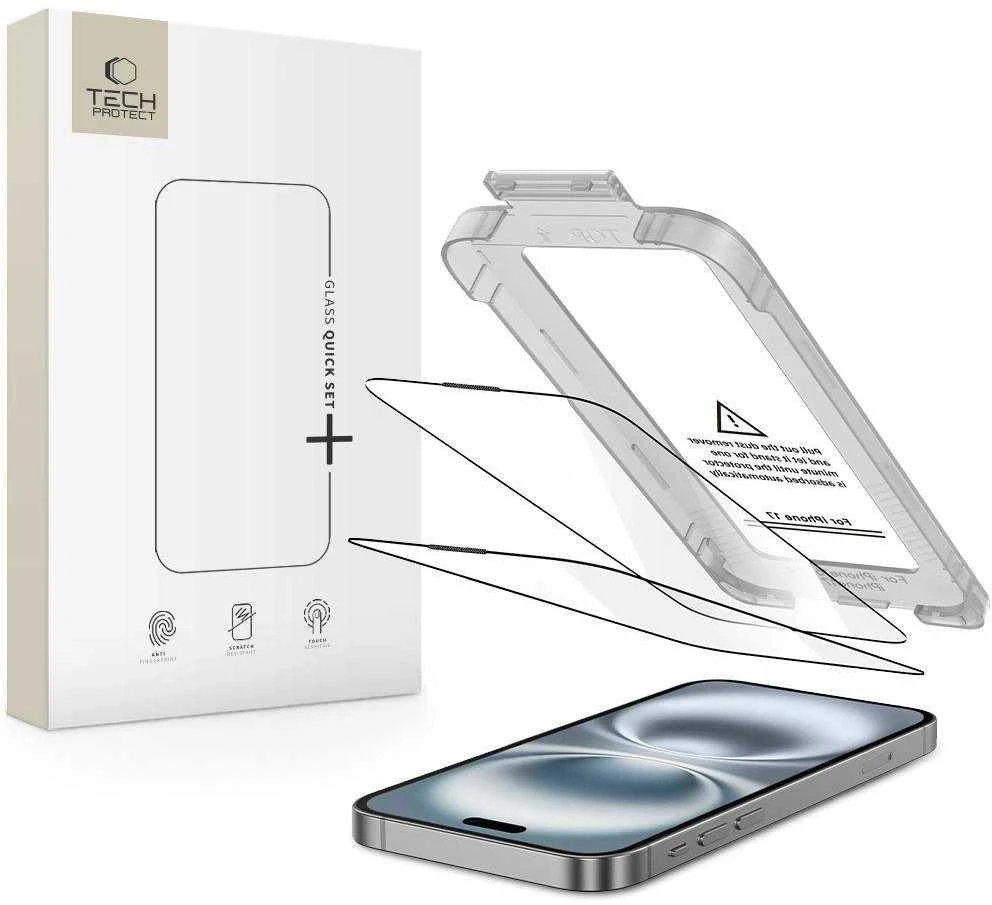 „Tech-Protect Quick Set+“ 2 grūdinto stiklo pakuotė, skirta „iPhone 17“ - juodas
