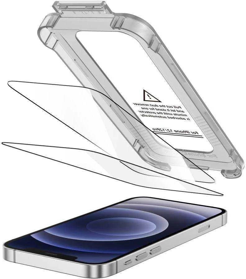 „Tech-Protect Quick Set+“ 2 grūdinto stiklo pakuotė, skirta „iPhone 12“ / „12 Pro“ - juodas