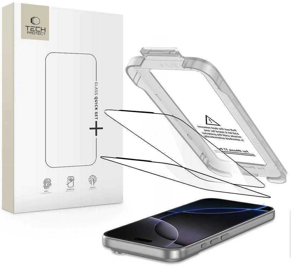 „Tech-Protect Quick Set+“ 2 grūdinto stiklo pakuotė, skirta „iPhone 17 Pro Max“ - juodas
