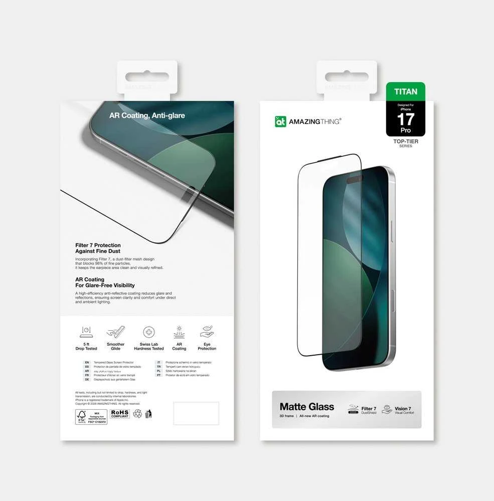 „AmazingThing Titan Vision 7“ grūdintas stiklas iPhone 17 Pro matiniam ekranui