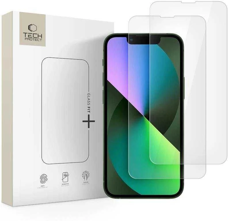 „Tech-Protect Glass Fit+“ 2 grūdintų stiklų pakuotė, skirta „iPhone 13 mini“ – permatoma