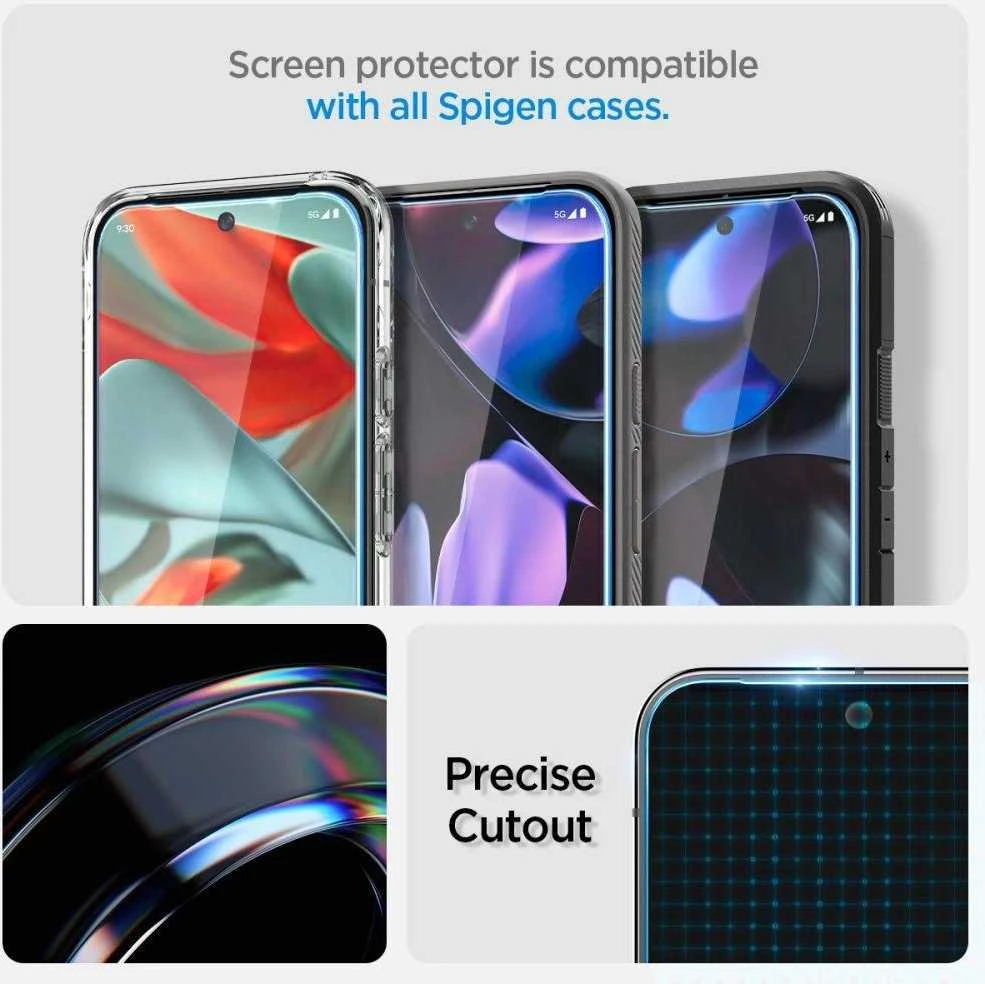 Apsauginis stiklas Google Pixel 9 / 9 Pro Spigen Glas.tr „EZ Fit” 2 vnt. Clear