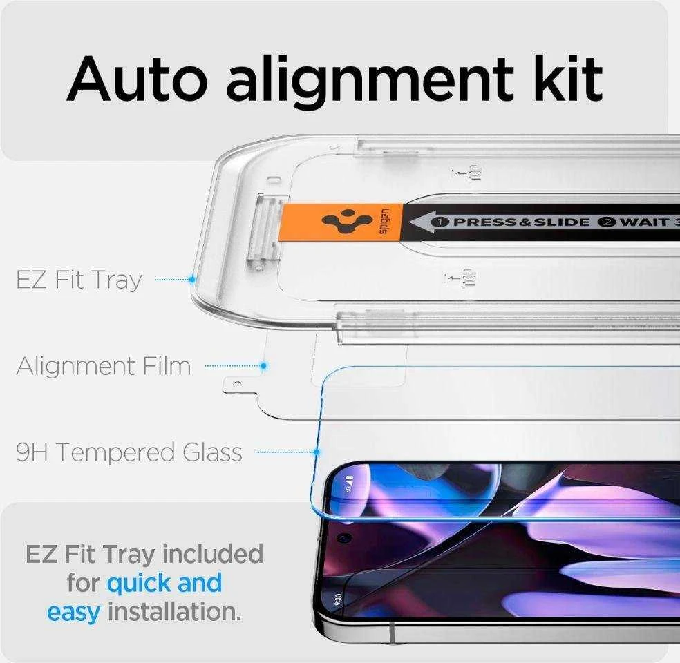 Apsauginis stiklas Google Pixel 9 / 9 Pro Spigen Glas.tr „EZ Fit” 2 vnt. Clear