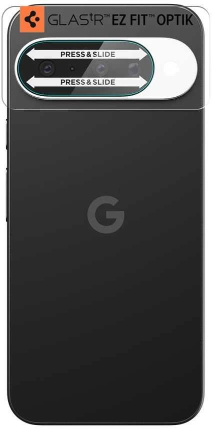 „Spigen Optik Glas.tR“ kameros apsauginiai dėklai, 2 vnt. pakuotėje, skirti „Google Pixel 10“ telefonui, skaidrūs.