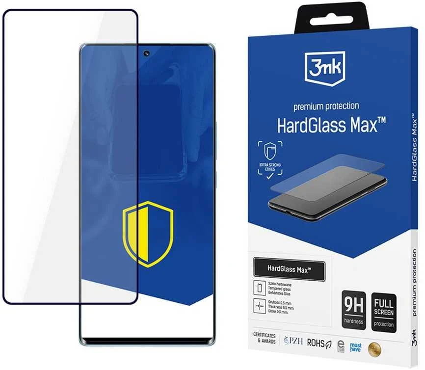 3Mk apsauga. Sustiprintas viso ekrano grūdintas stiklas. 3mk HardGlass Max Juodas, skirtas Honor 70.