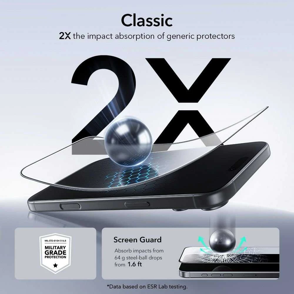 ESR UltraFit Apsauginis stiklas 2-pack skirtas Apple iPhone 17 Pro – transparent