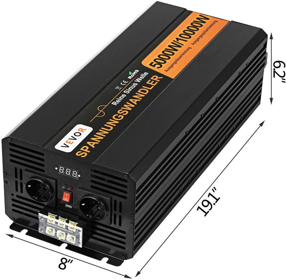 VEVOR 5000w 24v 230v grynųjų sinusų inverteris