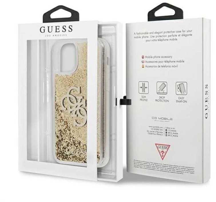 Guess GUHCN61LG4GGO Apple iPhone 11 6,1″ / Xr auksinis kietas dėklas 4G Big Liquid Glitter