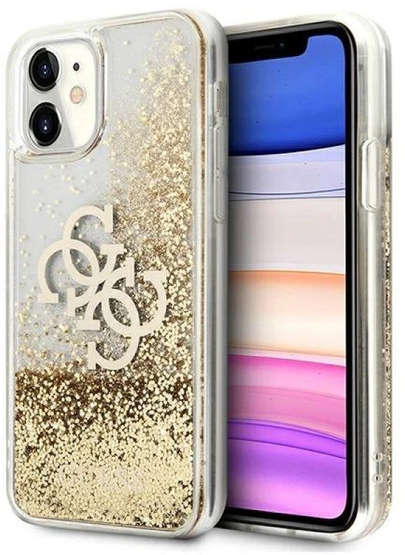 Guess GUHCN61LG4GGO Apple iPhone 11 6,1″ / Xr auksinis kietas dėklas 4G Big Liquid Glitter