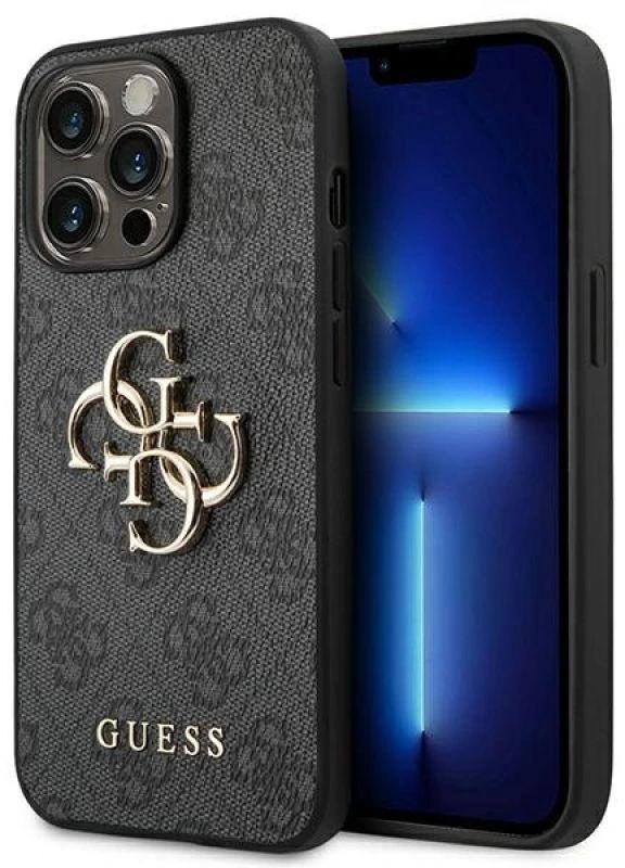 Apple iPhone 14 Pro Guess dėklas 4G Big Metal Logo pilkos spalvos