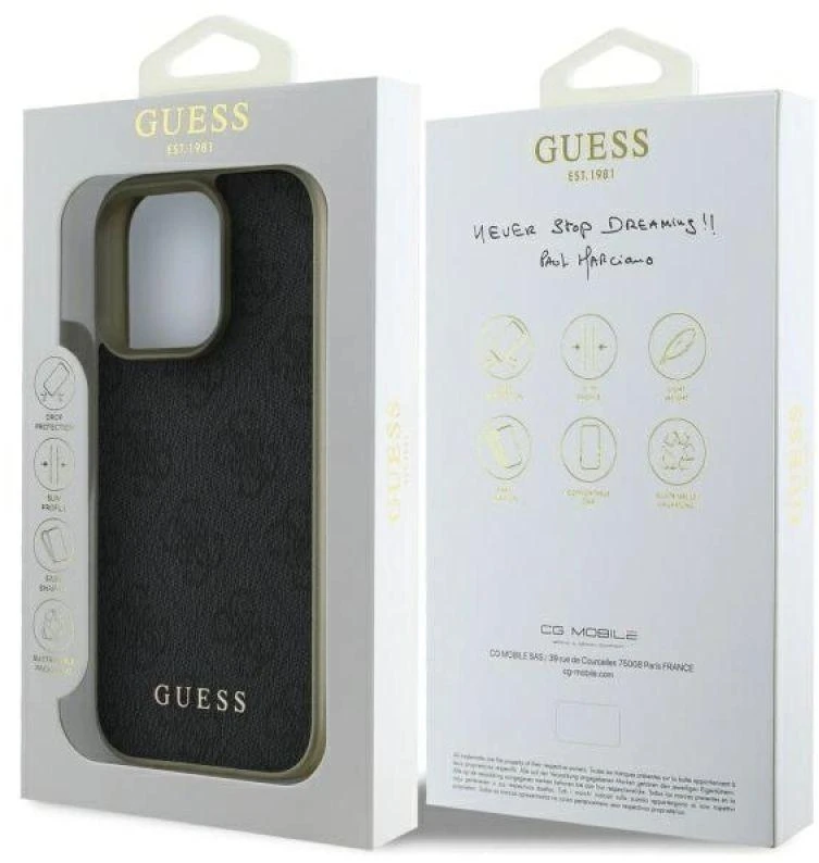 Guess GUHCP16XGF4GGR Apple iPhone 16 Pro Max 6.9″ juodos spalvos kietas dėklas 4G Charms Collection