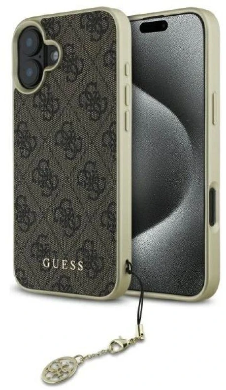 Guess GUHCP16SGF4GBR Apple iPhone 16 6.1″ rudos spalvos kietas dėklas 4G Charms Collection